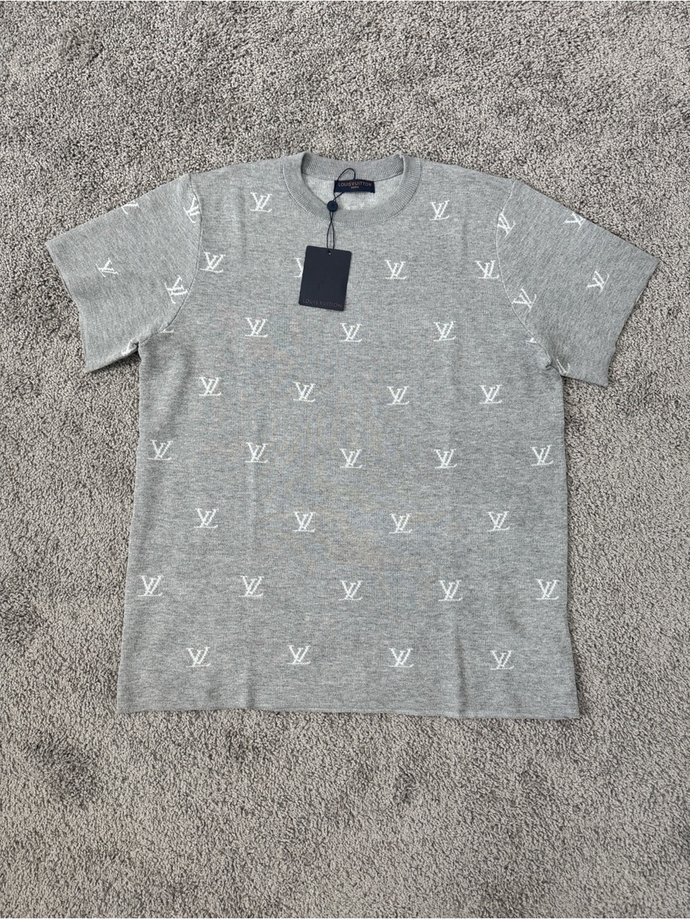 New Louis Vuitton Light Gray Monogram Short Sleeve Tee shirt Crewneck size XL US